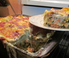 Salmon Lasagna with creamy basil sauce